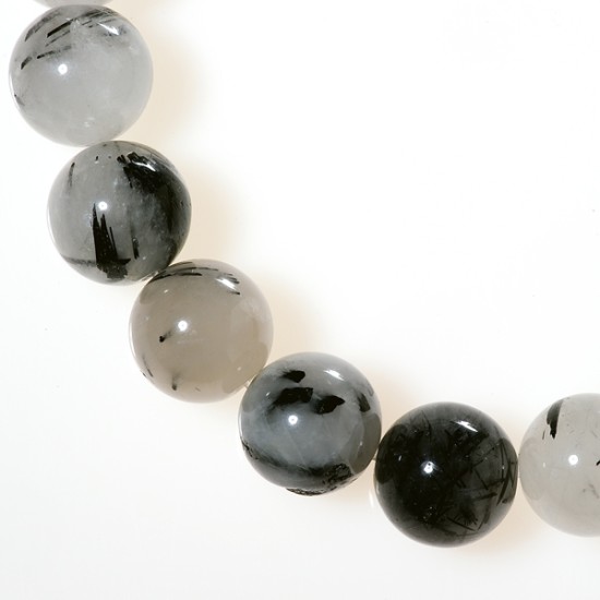 TOURMALINATED QUARTZ ROUND BEADS