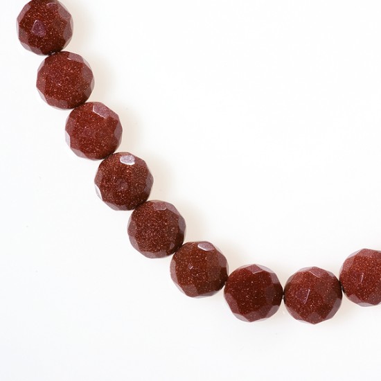 BROWN GOLDSTONE ROUND FACETED BEADS